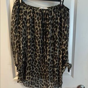 Black and Army Green Leopard Off the Shoulder Blouse